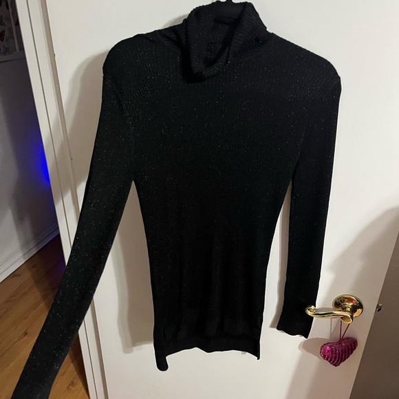 💜 Medium Ruff Hewn Elegant Black Sparkle Women's Turtleneck Sweater - Picture 11 of 11
